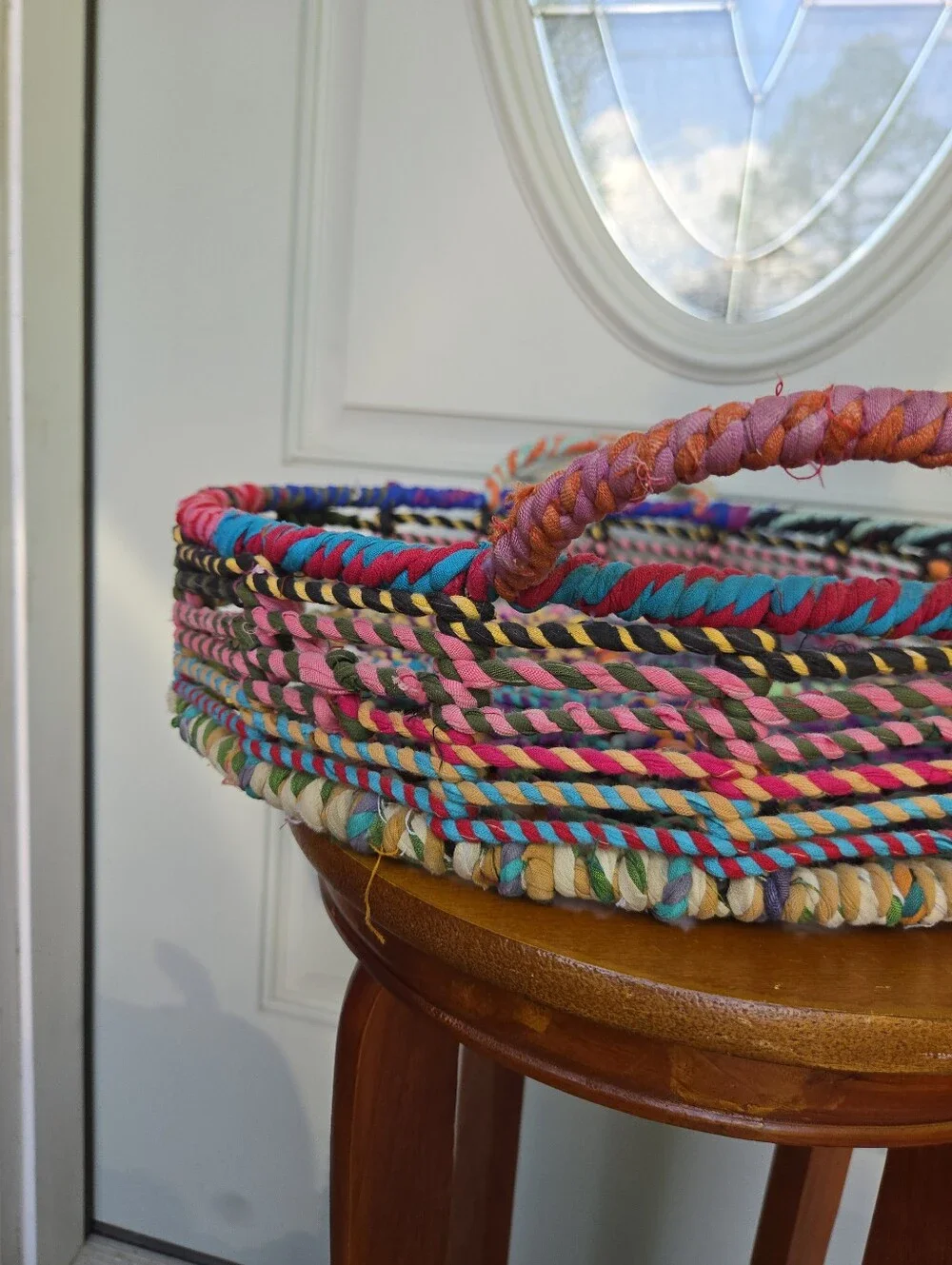 Jute Wrapped Tray Basket Recycled Fabric Multicolor